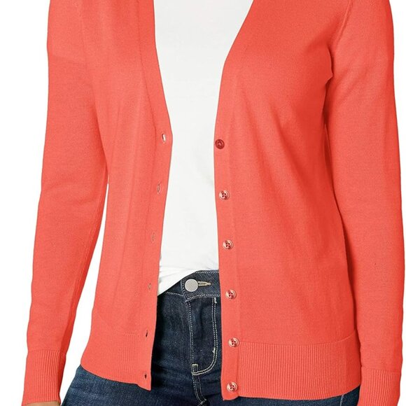 Women's Lightweight V-Neck Cardigan Sweater Available in Plus Size - Picture 1 of 6